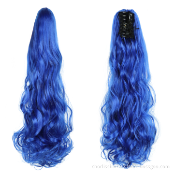Factory Price High Quality 20 Inch Water Wave Curly Ponytail Hairpiece For Women Synthetic Claw-Clip Ponytail Hair Extensions